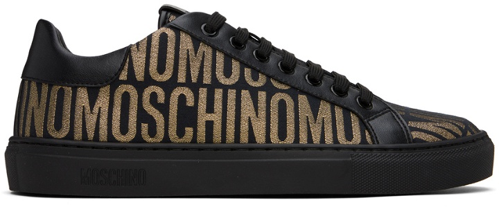 Photo: Moschino Black & Gold Allover Logo Sneakers