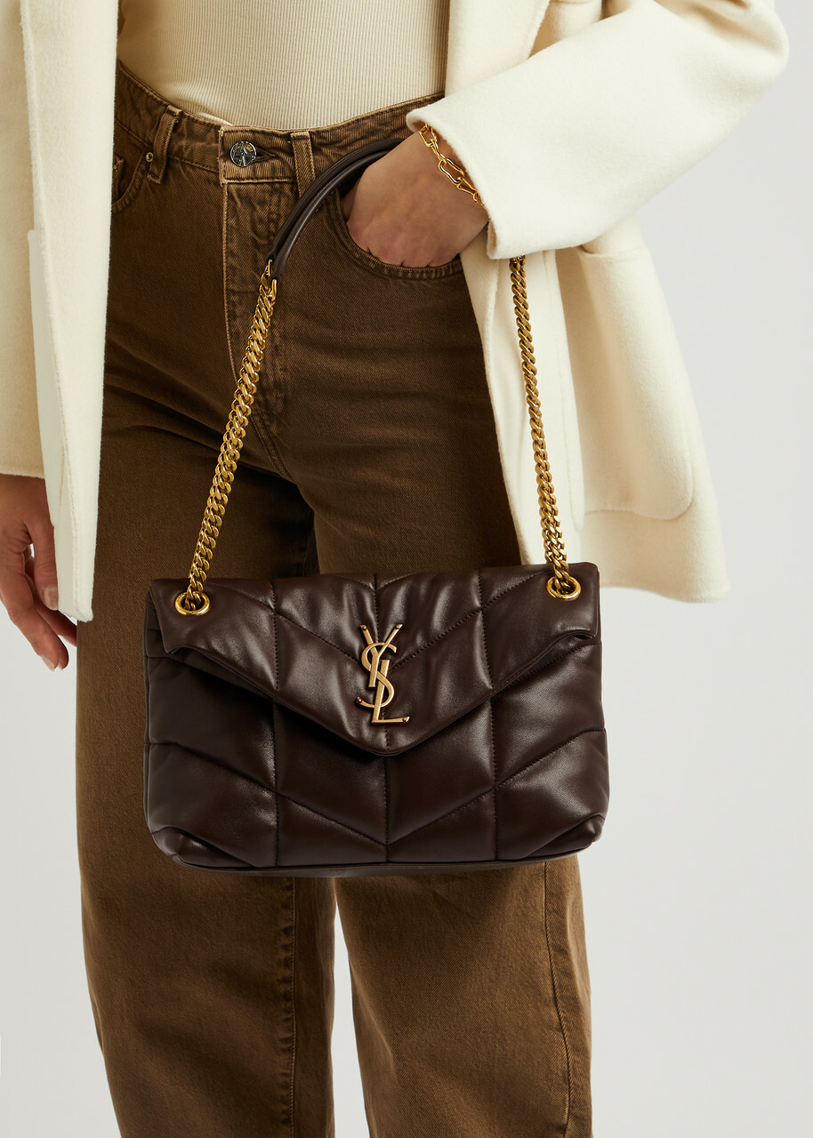Saint Laurent - Women's Chocolate Quilted Lou Puffer Small Leather Shoulder Bag - Adjustable Chain Strap - One Size