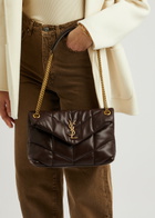 Saint Laurent - Women's Chocolate Quilted Lou Puffer Small Leather Shoulder Bag - Adjustable Chain Strap - One Size