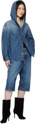 ALAÏA Blue Knitted Waistband Denim Bermuda Shorts