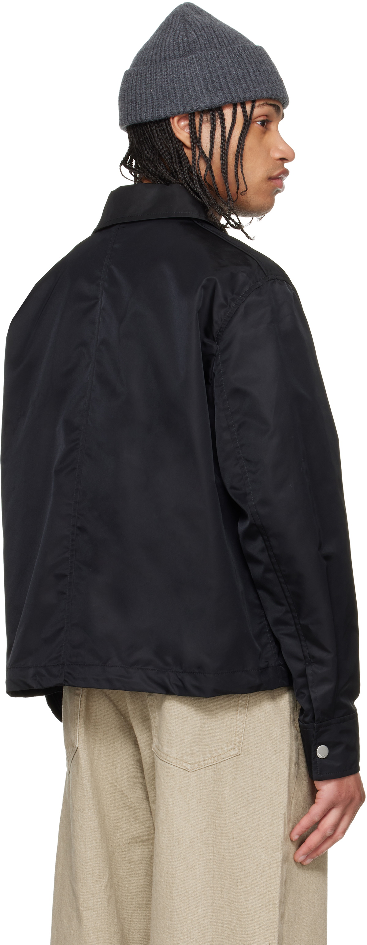 AMI Paris Black Nylon 'Ami De Coeur' Stud Buttoned Jacket
