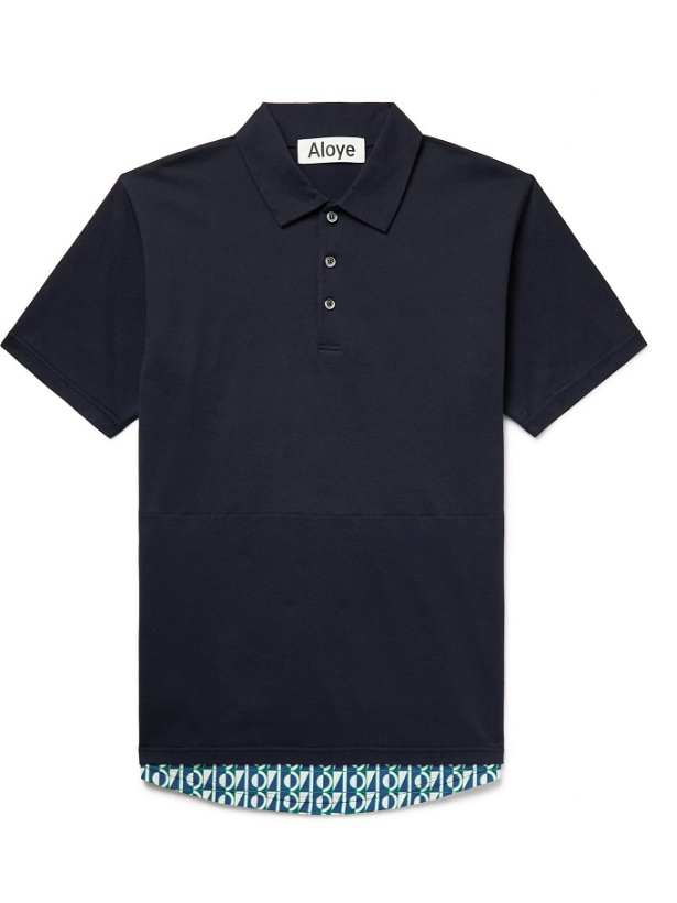 Photo: ALOYE - Layered Cotton-Jersey and Printed Poplin Polo Shirt - Blue