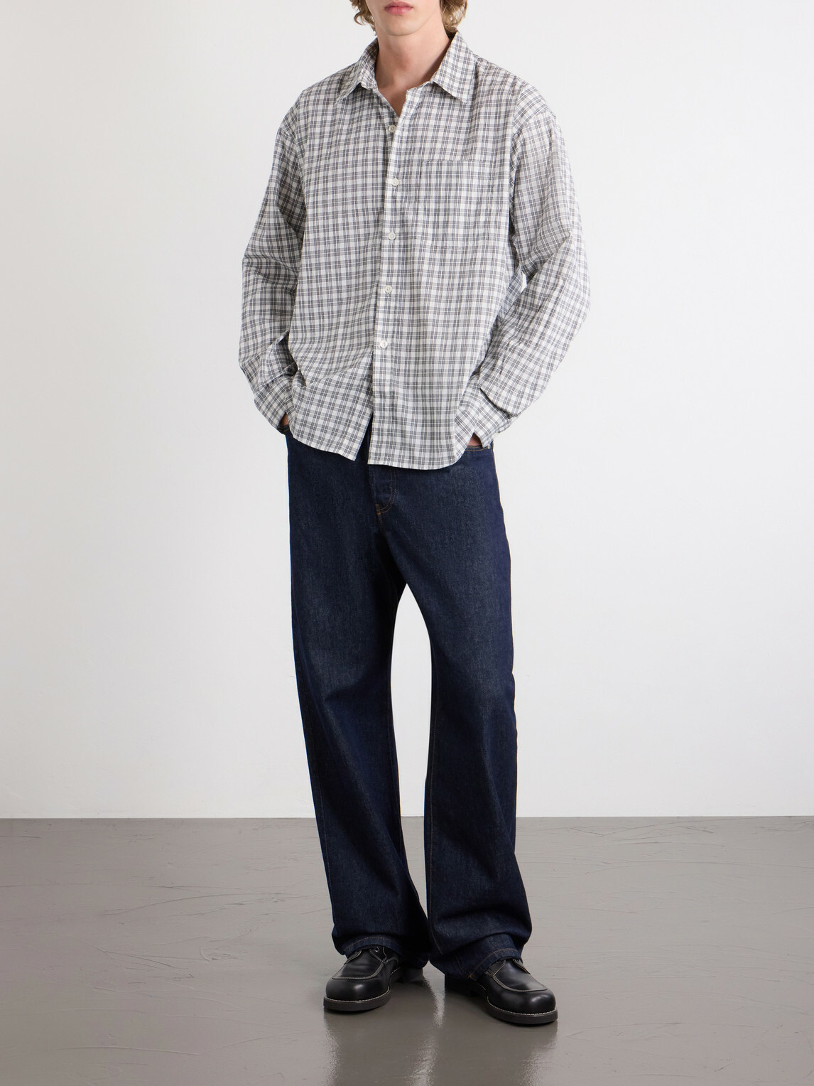 mfpen - Executive Checked Cotton-Blend Poplin Shirt - Gray