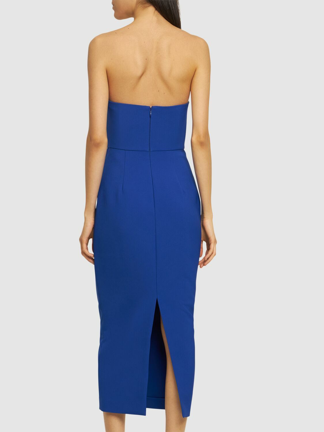 ROLAND MOURET - Strapless Asymmetric Crepe Midi Dress Roland