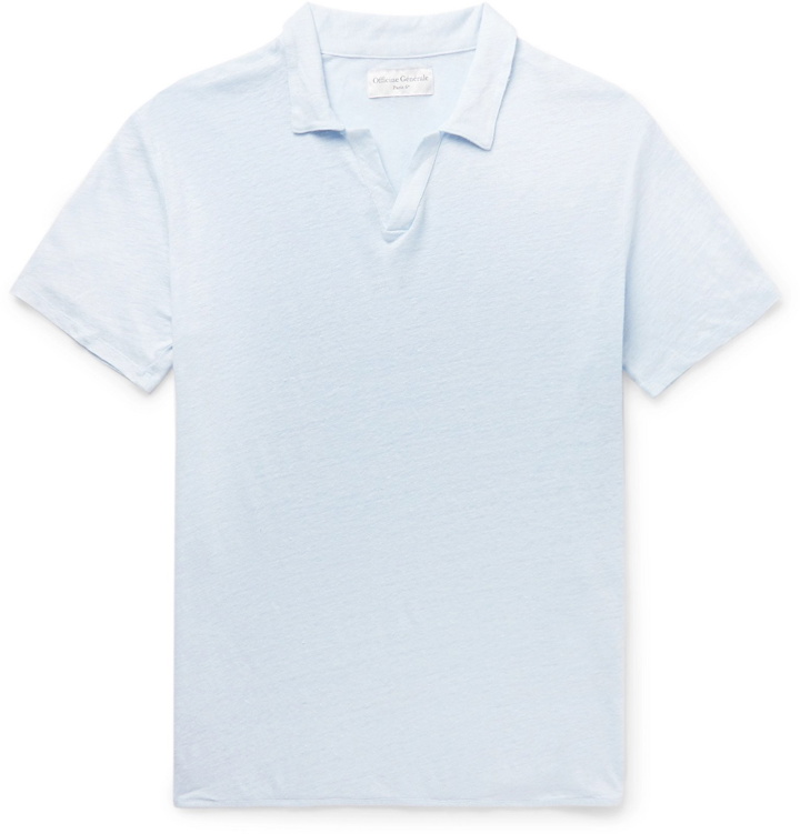 Photo: Officine Generale - Simon Slim-Fit Garment-Dyed Linen Polo Shirt - Blue
