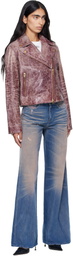 Diesel Pink Treated Leather Biker Jacket