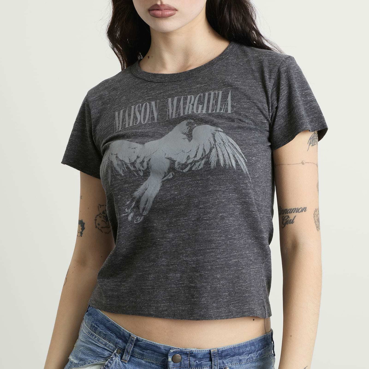 Maison Margiela Women's Bird Fitted T-Shirt in Dark Grey Melange