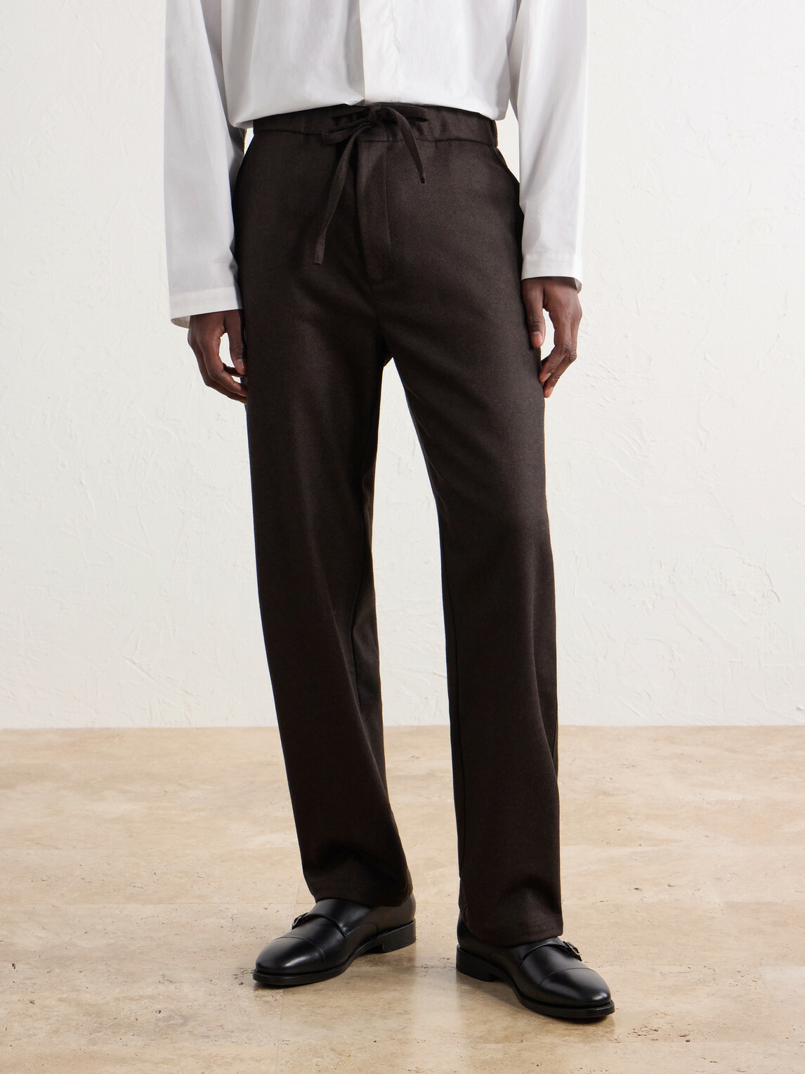 De Bonne Facture - Lounge Straight-Leg Wool Drawstring Trousers - Brown