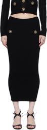 Balmain Black Plain Ribbed Knit Midi Skirt