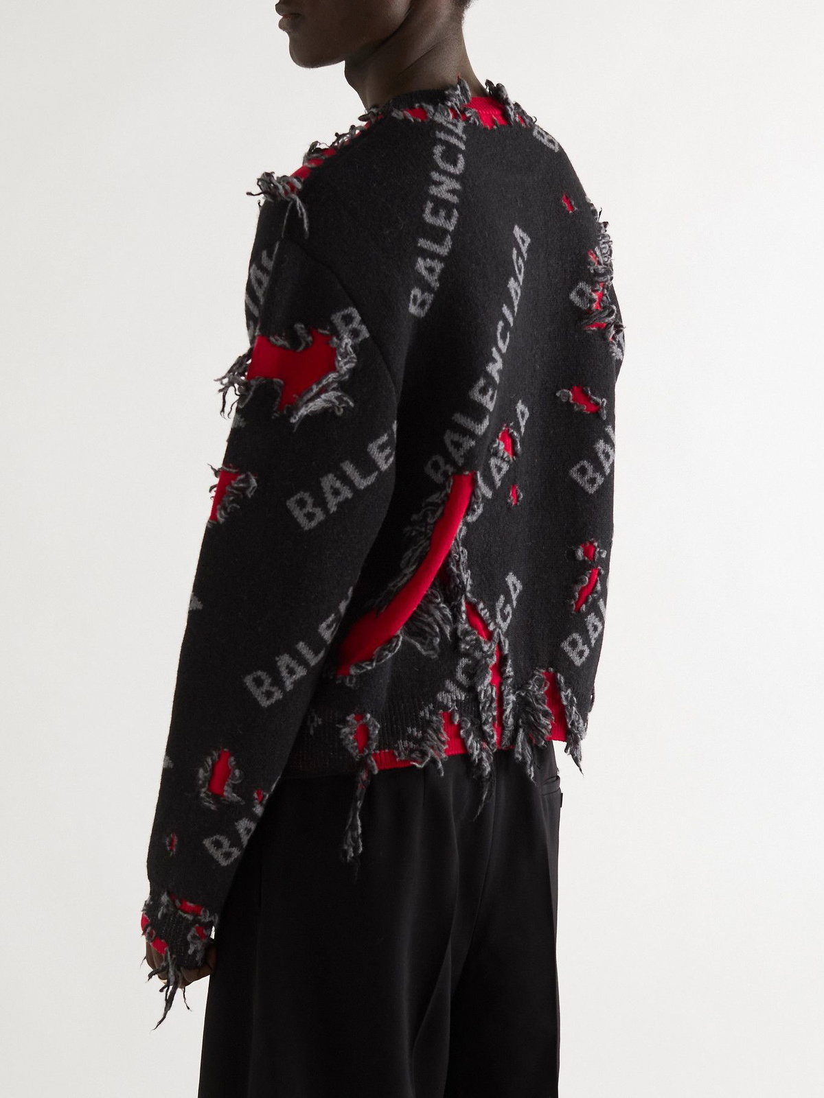 BALENCIAGA - Distressed Intarsia Wool-Blend Sweater - Black Balenciaga