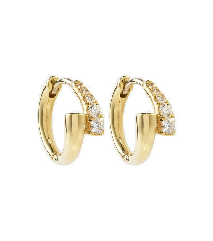 Photo: Melissa Kaye Lola Huggie 18kt gold hoop earrings with diamonds
