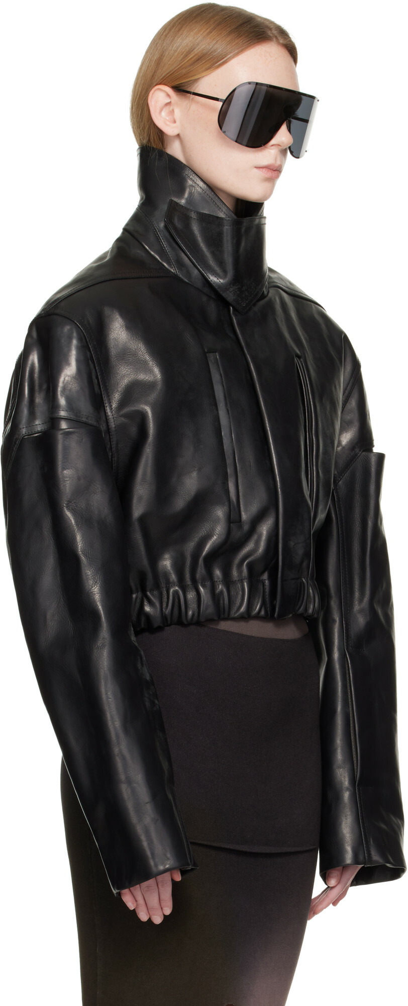 Rick Owens Black Tower Collared Mac Leather Bomber Jacket