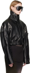 Rick Owens Black Tower Collared Mac Leather Bomber Jacket