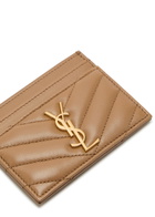 Saint Laurent Cassandre Quilted Card Holder - Tan - One Size