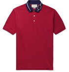 Gucci - Embroidered Stretch-Cotton Piqué Polo Shirt - Red