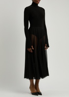 Norma Kamali Semi-sheer Mesh and Jersey Midi Dress Black