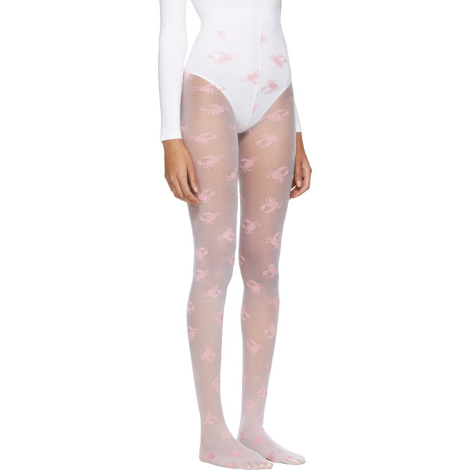 White & Pink Floral Sheer Tights