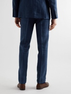 Brunello Cucinelli - Slim-Fit Tapered Pleated Linen, Wool and Silk-Blend Suit Trousers - Blue