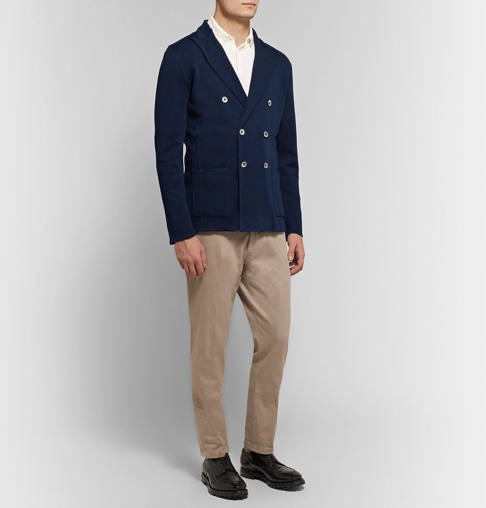 Lardini - Navy Unstructured Double-Breasted Cotton Blazer - Men