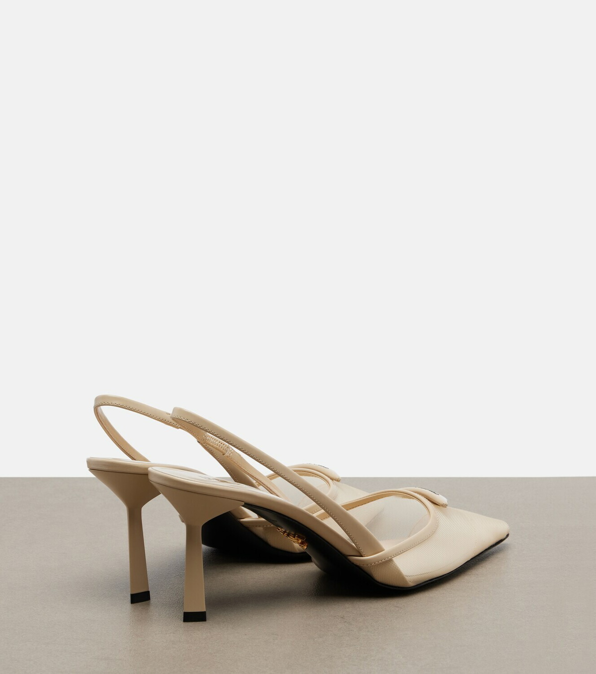 Prada Leather-trimmed mesh slingback pumps