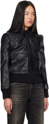 R13 Black Flat Sleeve Leather Bomber Jacket