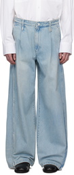 WOOYOUNGMI Blue Wide Folding Jeans