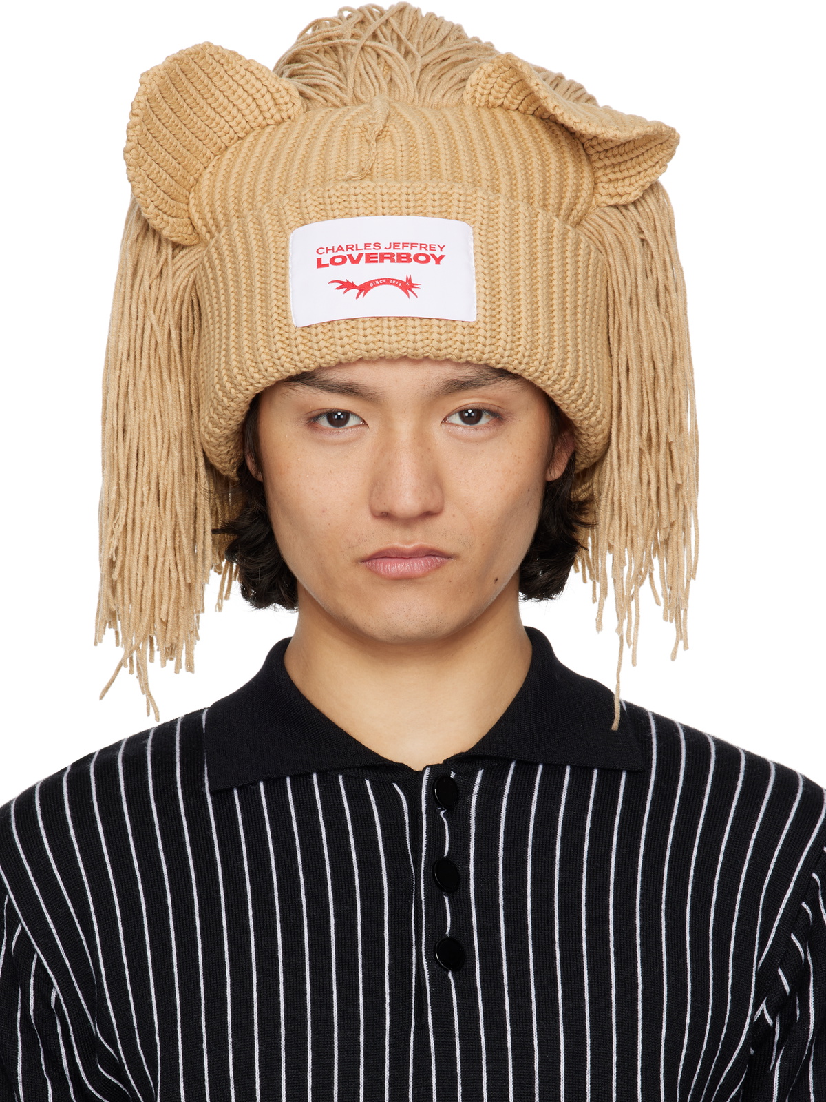 Charles Jeffrey LOVERBOY Beige Supersized Lion Beanie Charles