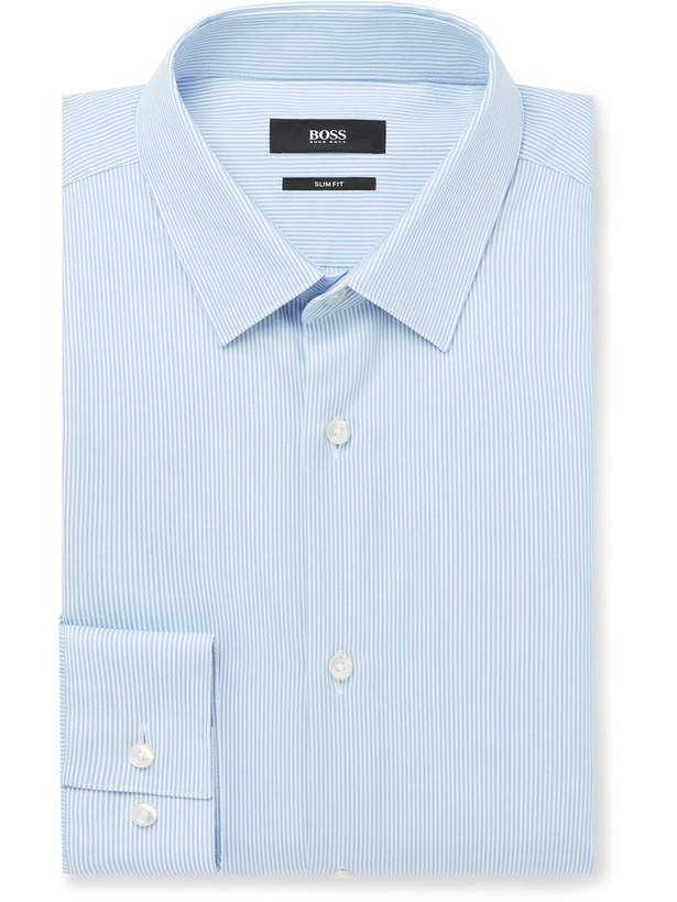 Photo: HUGO BOSS - Slim-Fit Pinstriped Cotton and TENCEL Lyocell-Blend Shirt - Blue