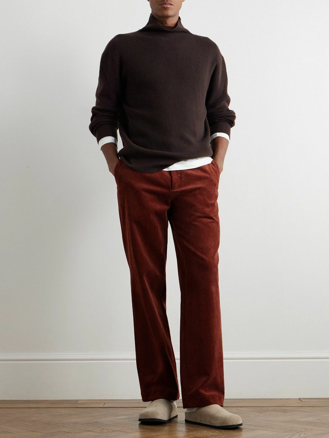 MILES LEON - Slim-Fit Ribbed Merino Wool and Cashmere-Blend Rollneck Sweater - Brown