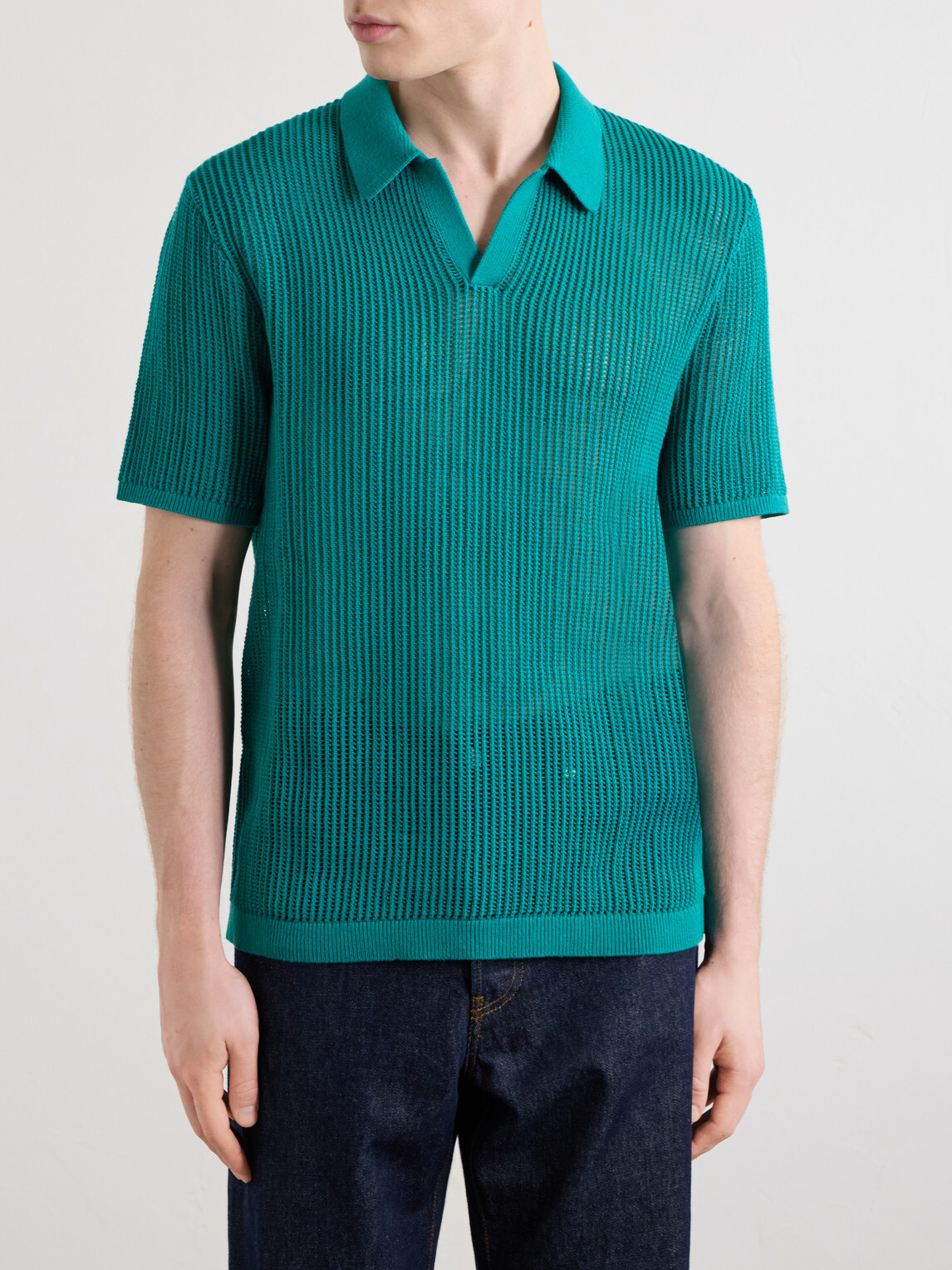 Aimé Leon Dore - Open-Collar Open-Knit Cotton Polo Shirt - Green