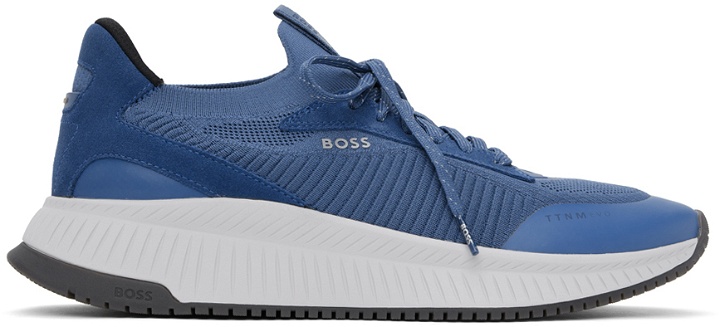 Photo: BOSS Blue Sock Knitted Sneakers