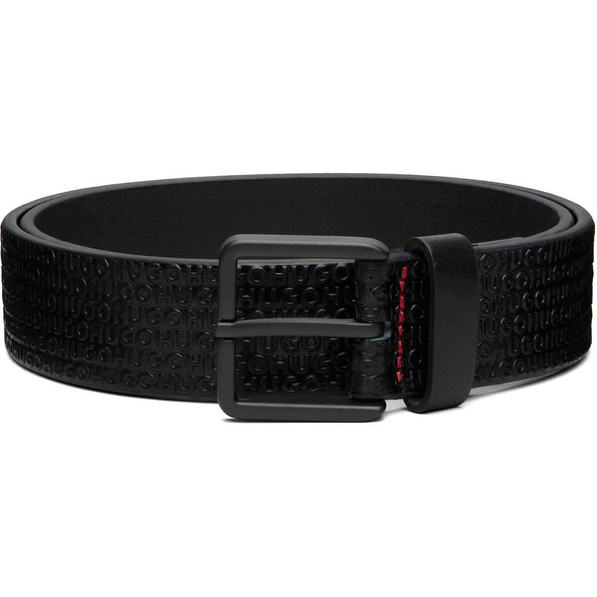 Hugo Black Leather Embossed Logos Belt