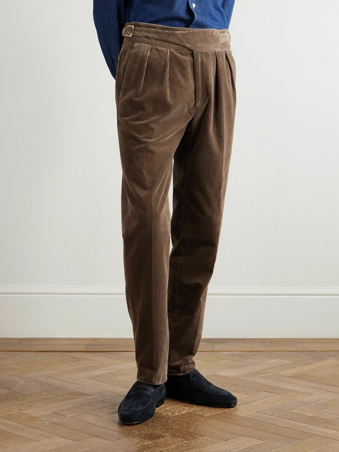 Rubinacci - Manny Straight-Leg Pleated Cotton Trousers - Brown