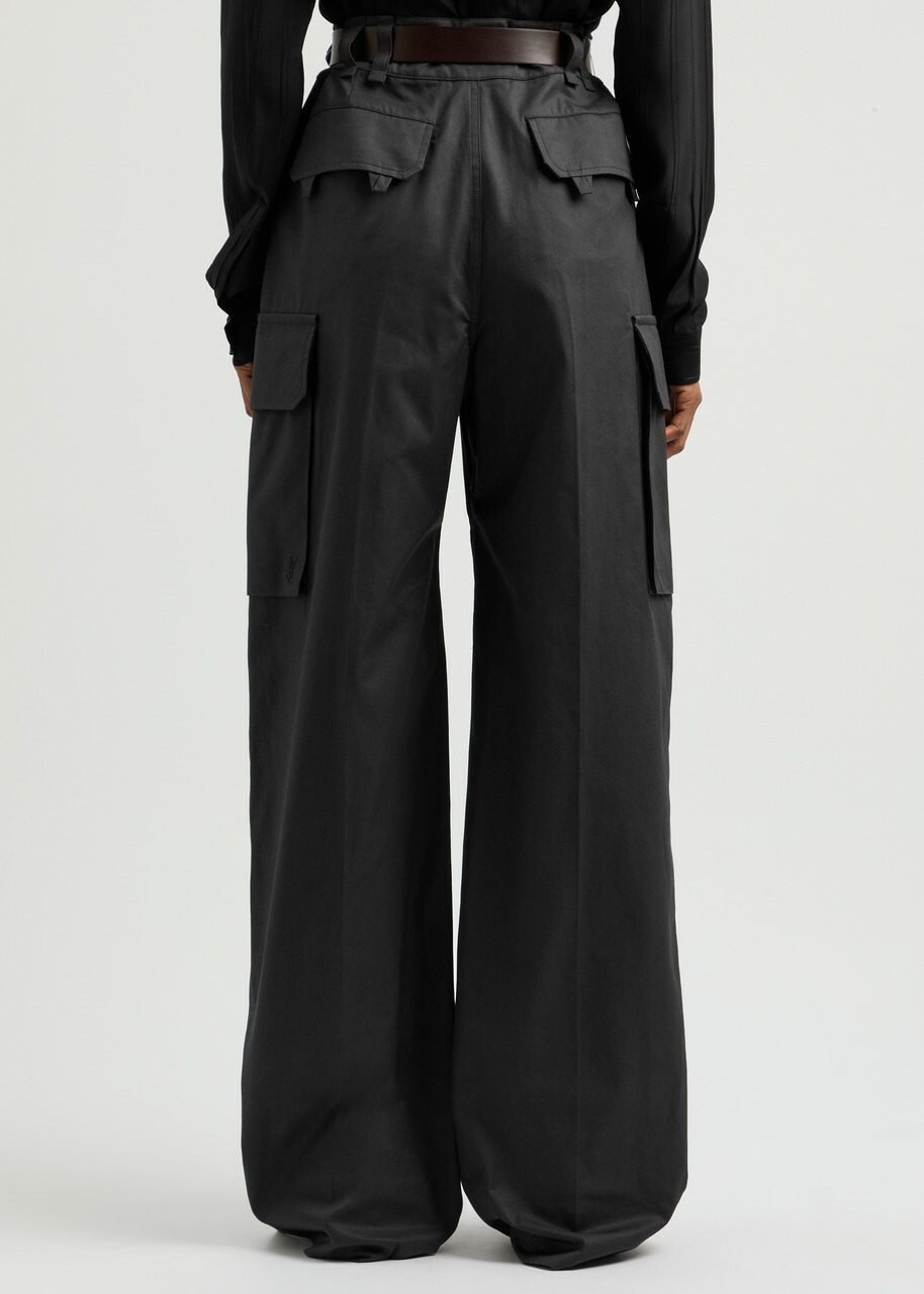 Saint Laurent Belted Cotton Cargo Trousers Dark Grey Saint
