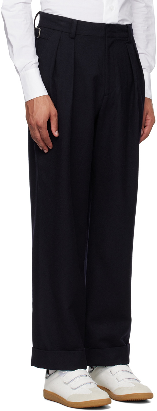AFTER PRAY Navy Pleated Trousers