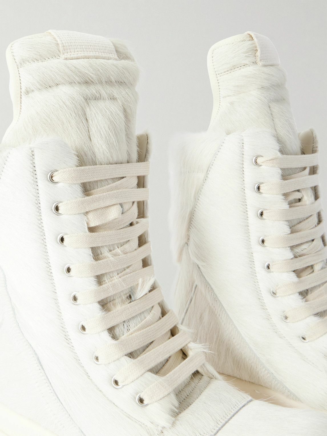 Rick Owens - Mega Geobasket Calf Hair High-Top Sneakers - Neutrals