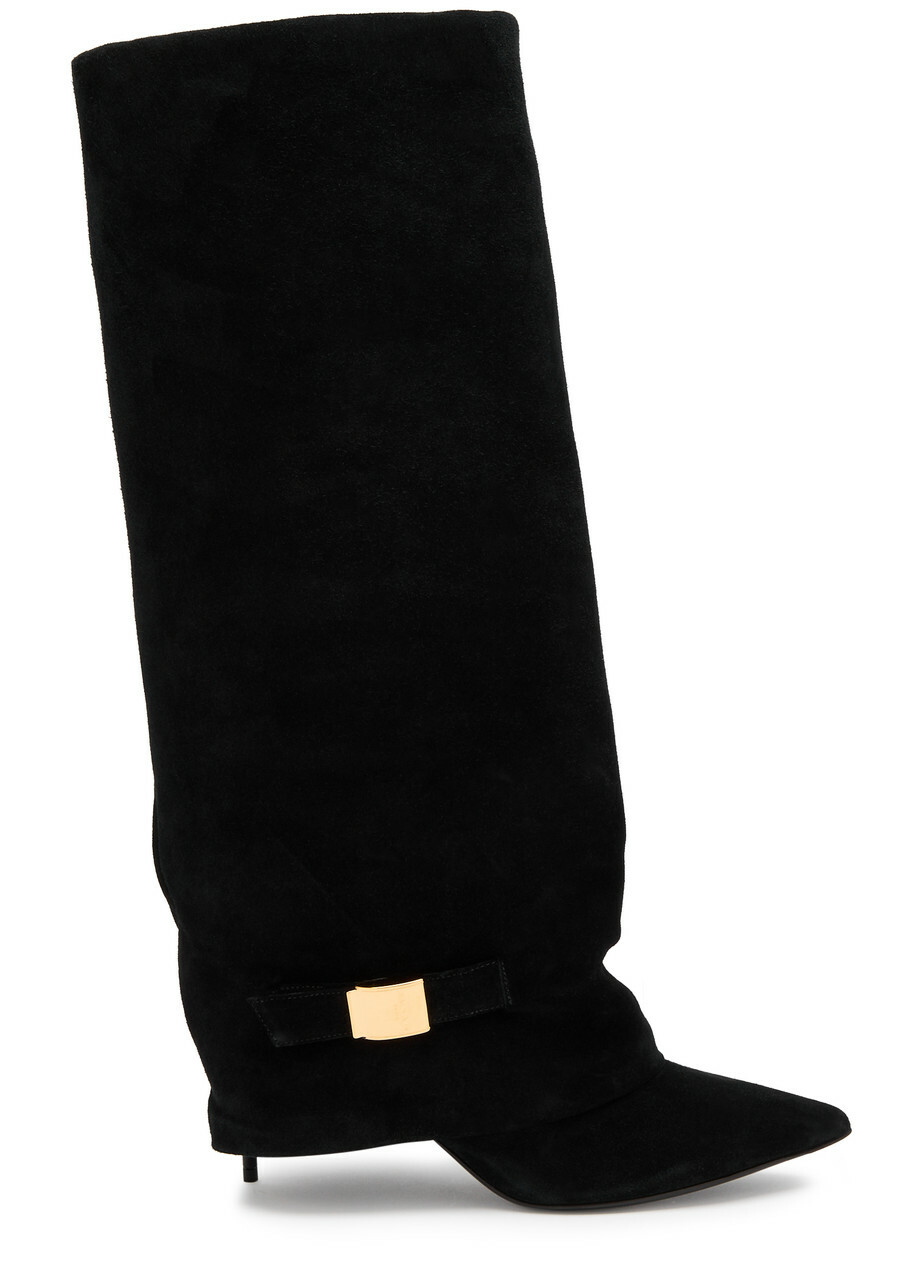 Balmain Uma 95 Suede Knee-high Boots Black