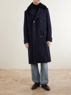 Private White V.C. - The Admiral's Great Shearling-Trimmed Merino Wool and Cashmere-Blend Coat - Blue