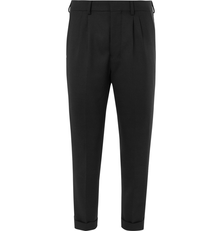 Photo: AMI - Black Cropped Tapered Pleated Flannel Trousers - Black