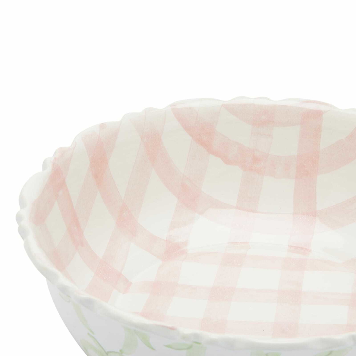 Damson Madder Women's Gingham Salad Bowl in Pink Gingham/Green Bow 