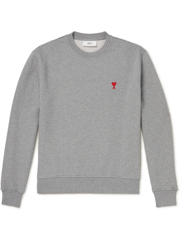 Photo: AMI PARIS - Logo-Embroidered Cotton-Jersey Sweatshirt - Gray