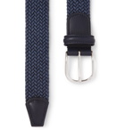 Anderson's - 3.5cm Navy Leather-Trimmed Woven Elastic Belt - Men - Blue