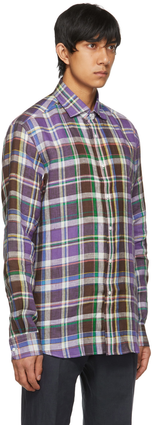 Ralph Lauren Purple Label Purple Linen Plaid Shirt Ralph Lauren