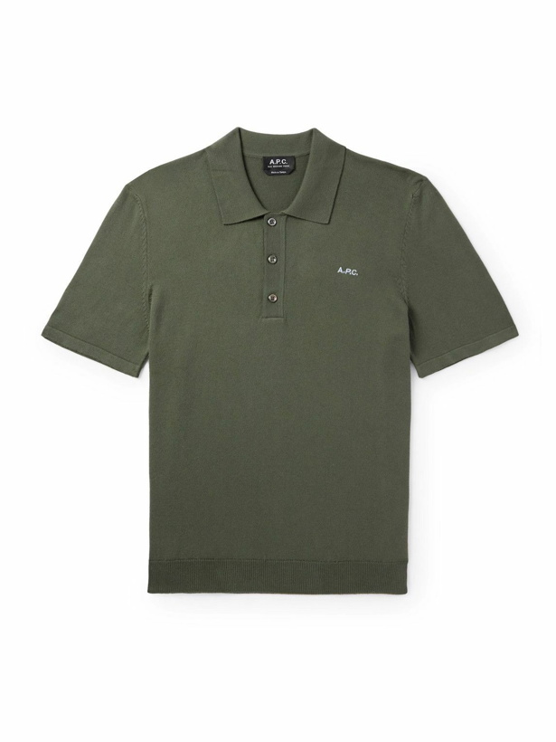 Photo: A.P.C. - Ollie Logo-Embroidered Cotton Polo Shirt - Green