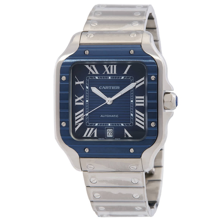Photo: Cartier Santos Large Model Blue Striated Dial Automatic Mens Watch WSSA0048