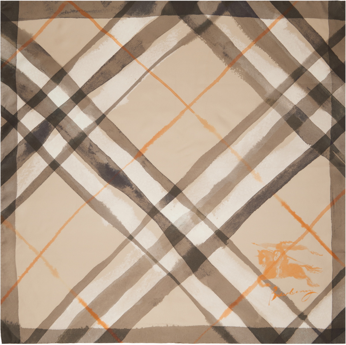 スカーフ Burberry Silk Scarf Watercolor Effect Check Burberry Brown Watercolor Check Silk Scarf Burberry