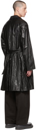 AMOMENTO Black Crinkled Faux-Leather Coat