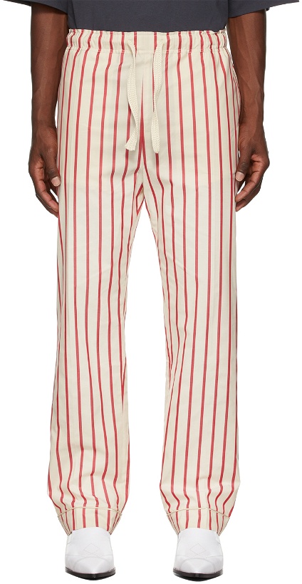 Photo: Wales Bonner Off-White & Red Stripe Kamau Pyjama Lounge Pants
