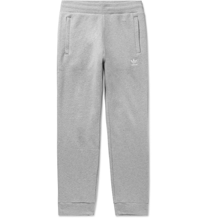Photo: ADIDAS ORIGINALS - Slim-Fit Tapered Logo-Embroidered Mélange Loopback Cotton-Jersey Sweatpants - Gray