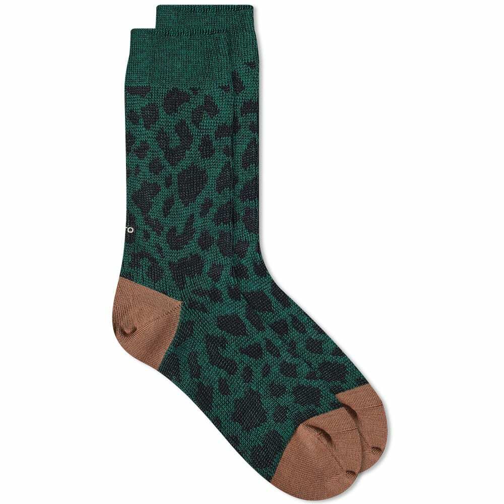 RoToTo Pile Leopard Crew Sock in Dark Green/Brown RoToTo